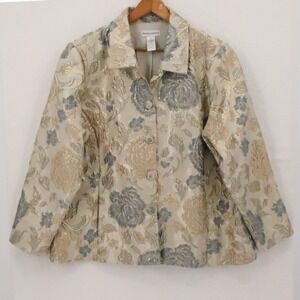 Drapers Damons Floral Metallic Jacquard Blazer Jacket Womens Size 2X Gold Blue